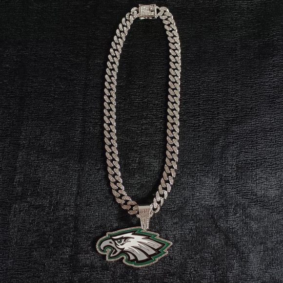 NFL Philadelphia Eagles Necklace Pendant Cuban Chain Link Football Jewelry - Picture 3 of 6